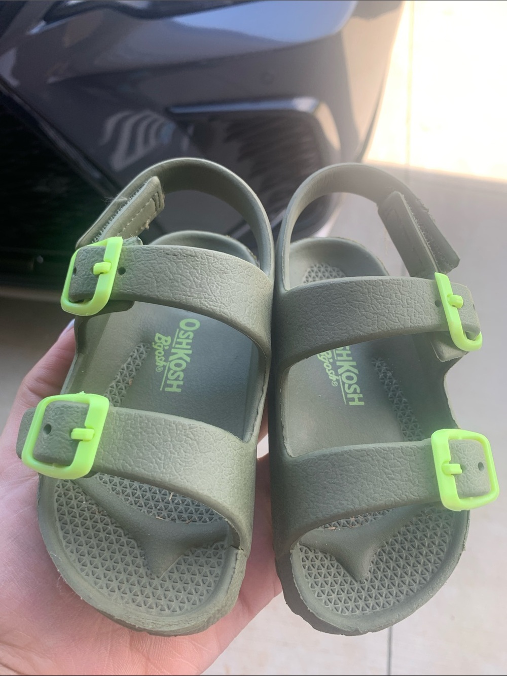 OshKosh B'gosh Olive Green Sandals with Neon Yellow Buckles